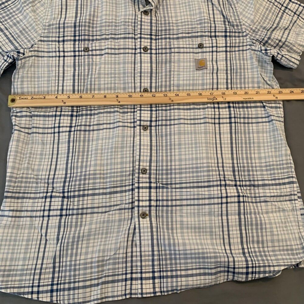 Carhartt Shirt Mens Large Blue Plaid Rugged Flex Relaxed Fit Short Sleeve TW5701 - Picture 4 of 7